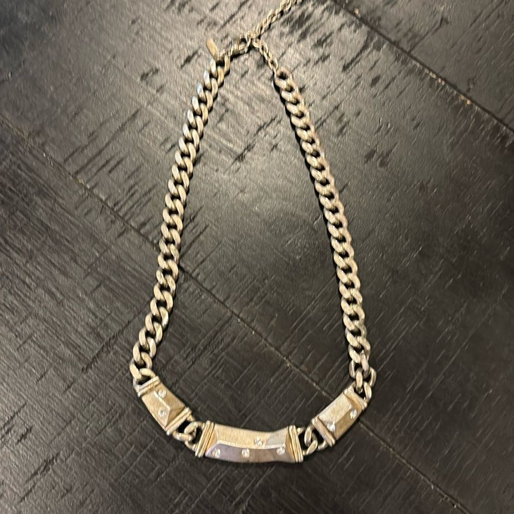 Geometric Rhinestone Chunky Chain Necklace Signed